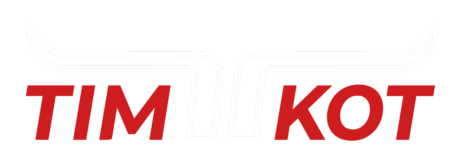 Logo firmy TIM-KOT z białymi stylizowanymi rogami i czerwonym napisem na czarnym tle